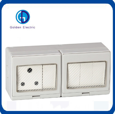 Flame Retardant PC Plastic Shell 2gang Waterproof Wall Switch Socket for Home 16A 250V
