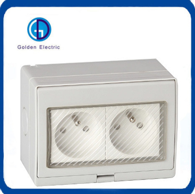 French Type 16A 2 Gang Switch 2 Gang Socket Surface Mounted Waterproof Socket in White