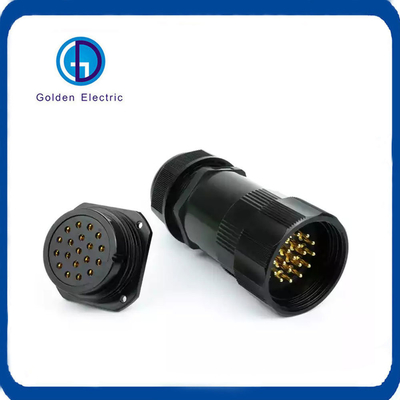 19pin Male Female Industrial Plug Socket Compact Structure Panel Mounting Angled Socket