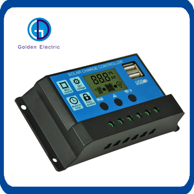 LCD Display Solar Charge Controller 30A/20A/10A 12V 24V Auto with Double USB PV Regulators Battery Chargers